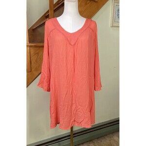 Cute Options Coral Womens Sz L Rayon Tunic Dress Cover Up Semi Sheer Resort